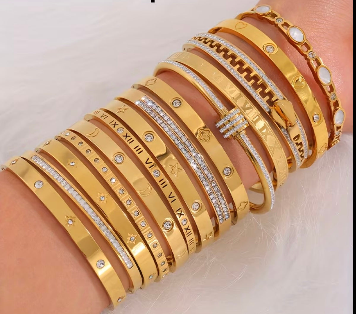 Collection Joncs Dorés Acier Inoxydable & Strass 14pieces
