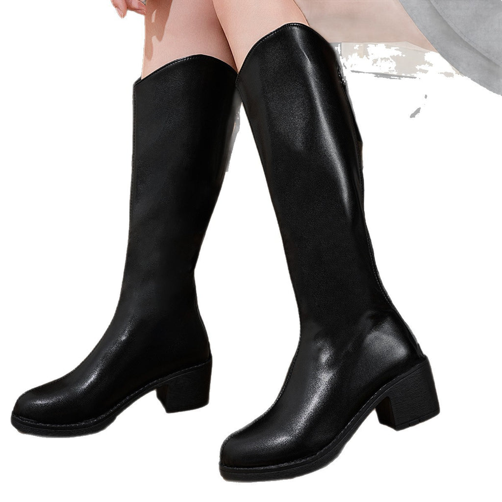 Women's Boots No More Than Knee Thick Heels 2025 New Winter Thick Heels Slimming Look Boots Retro V-Mouth Round-Toe Fashion Boots