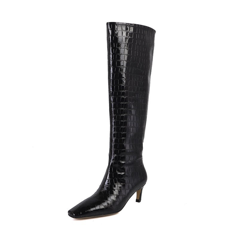High boots 2023 autumn new women's boots square toe European and American fashion boots retro Knight boots non-over-the-knee boots