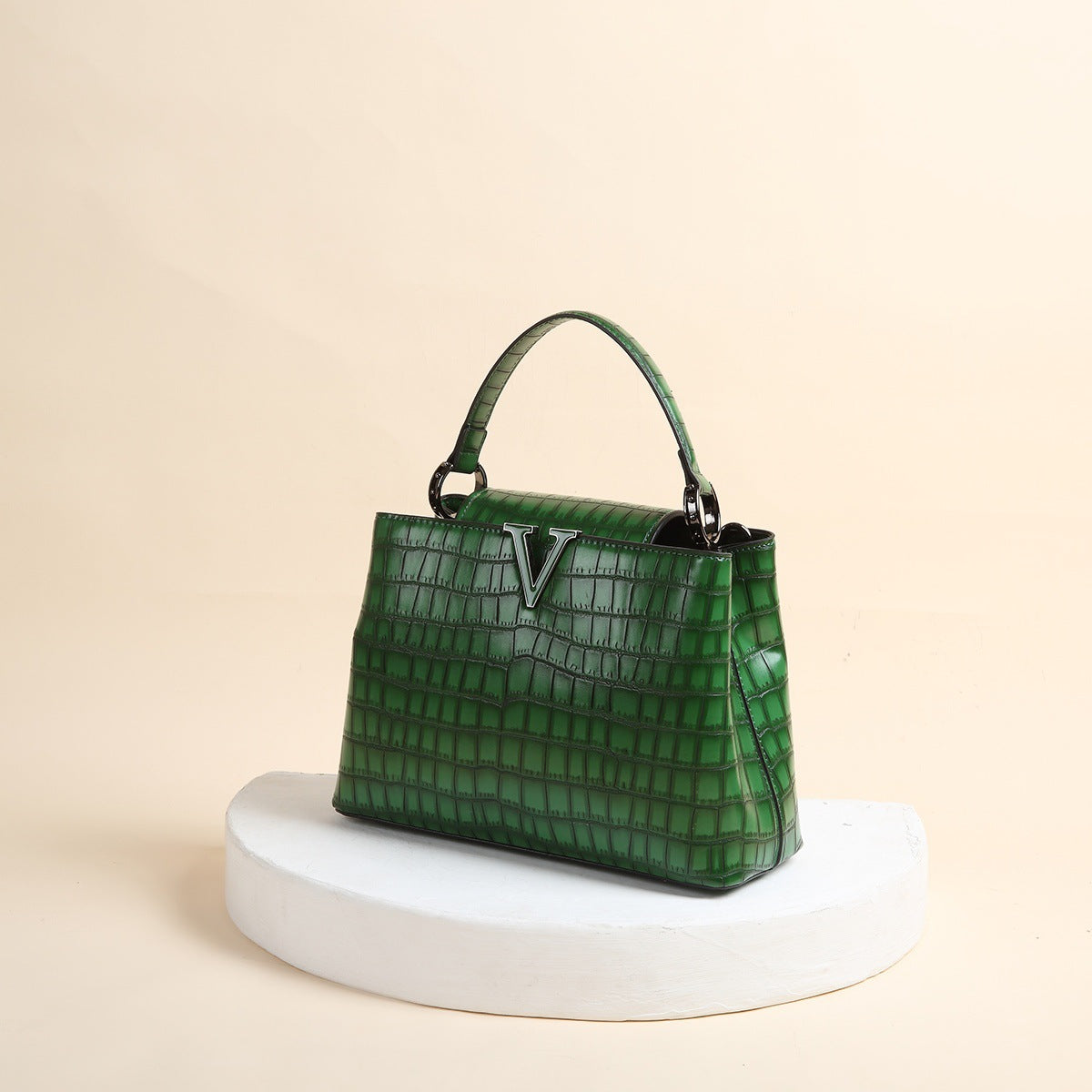 New Shiny Leather Stone Pattern Three-Dimensional Trendy Handbag Fashion Single Shoulder Crossbody Bag V-Shaped Factory Direct Sale