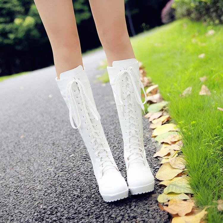 Lolita Princess Boots White Punk Women's Boots Retro Dress Boots 2025 Autumn and Winter Lace-Up High Boots