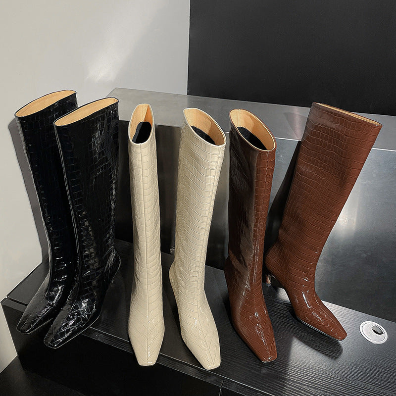 High boots 2023 autumn new women's boots square toe European and American fashion boots retro Knight boots non-over-the-knee boots