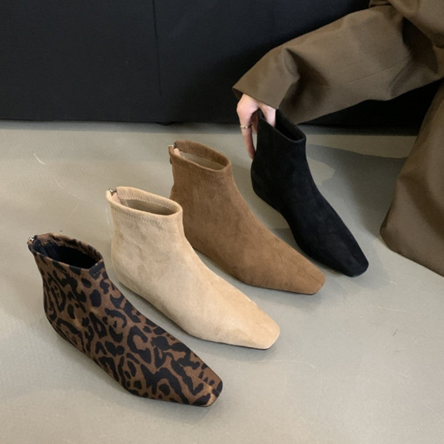 Niche Design Inner Heightening Wedge Short Boots for Women 2025 Autum Slim Boots Square Toe Back Zipper French Ankle Boots