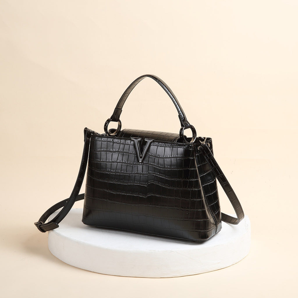 New Shiny Leather Stone Pattern Three-Dimensional Trendy Handbag Fashion Single Shoulder Crossbody Bag V-Shaped Factory Direct Sale