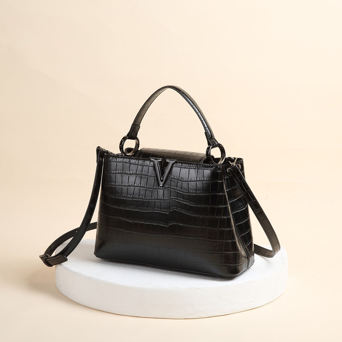 New Shiny Leather Stone Pattern Three-Dimensional Trendy Handbag Fashion Single Shoulder Crossbody Bag V-Shaped Factory Direct Sale