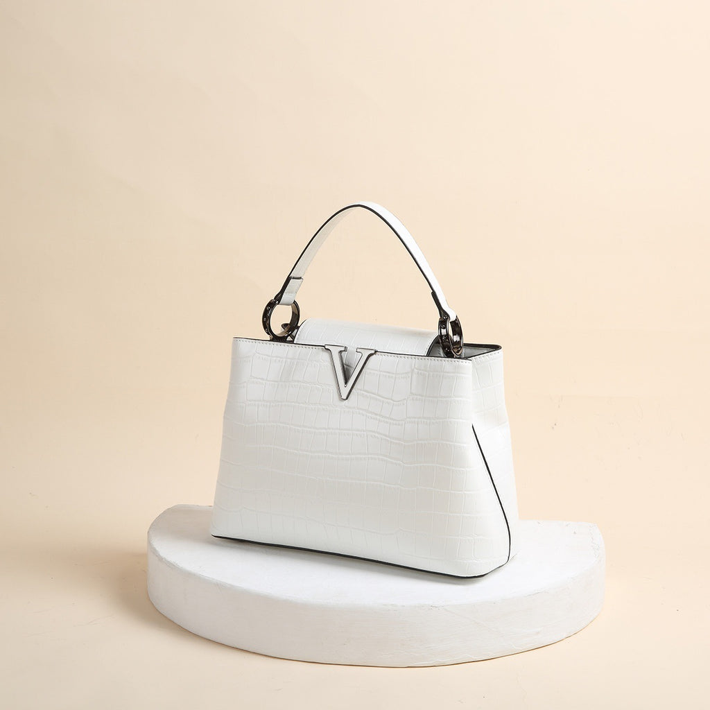 New Shiny Leather Stone Pattern Three-Dimensional Trendy Handbag Fashion Single Shoulder Crossbody Bag V-Shaped Factory Direct Sale