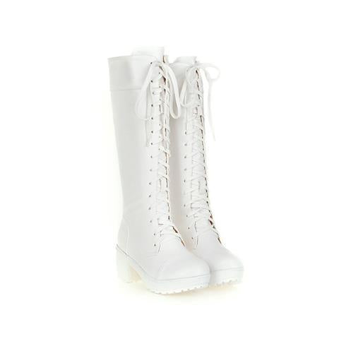 Lolita Princess Boots White Punk Women's Boots Retro Dress Boots 2025 Autumn and Winter Lace-Up High Boots