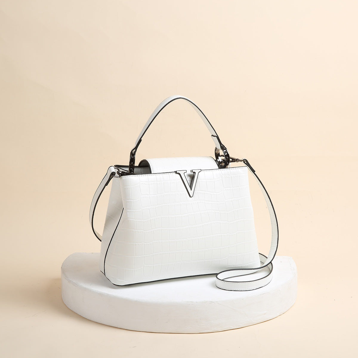 New Shiny Leather Stone Pattern Three-Dimensional Trendy Handbag Fashion Single Shoulder Crossbody Bag V-Shaped Factory Direct Sale