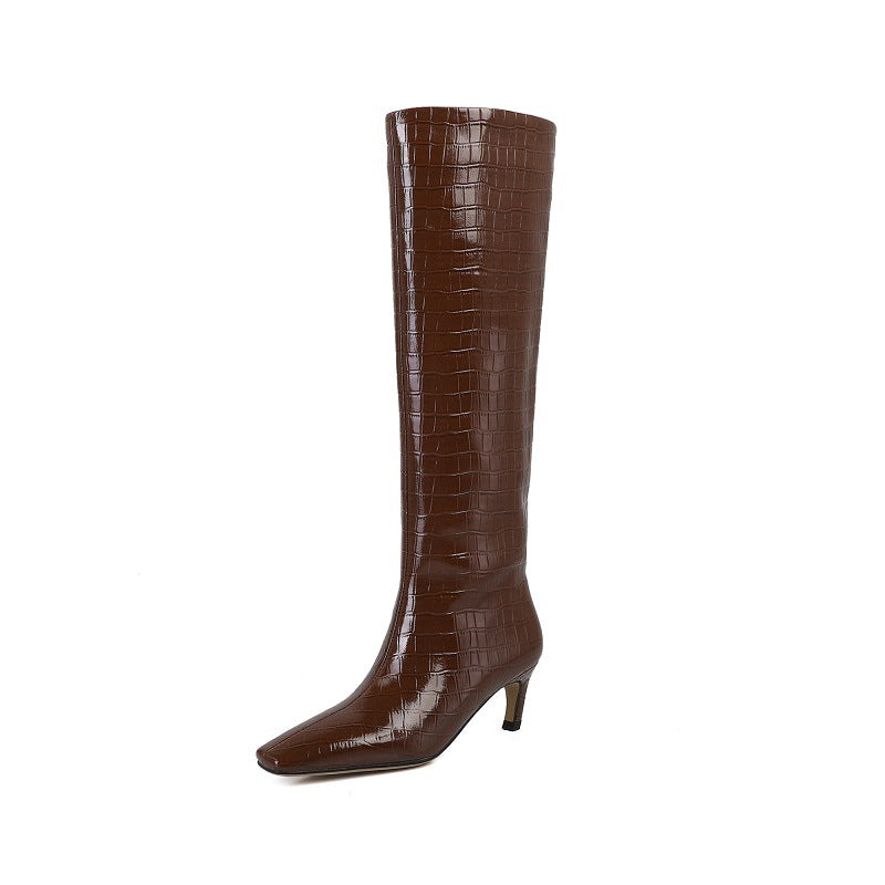 High boots 2023 autumn new women's boots square toe European and American fashion boots retro Knight boots non-over-the-knee boots