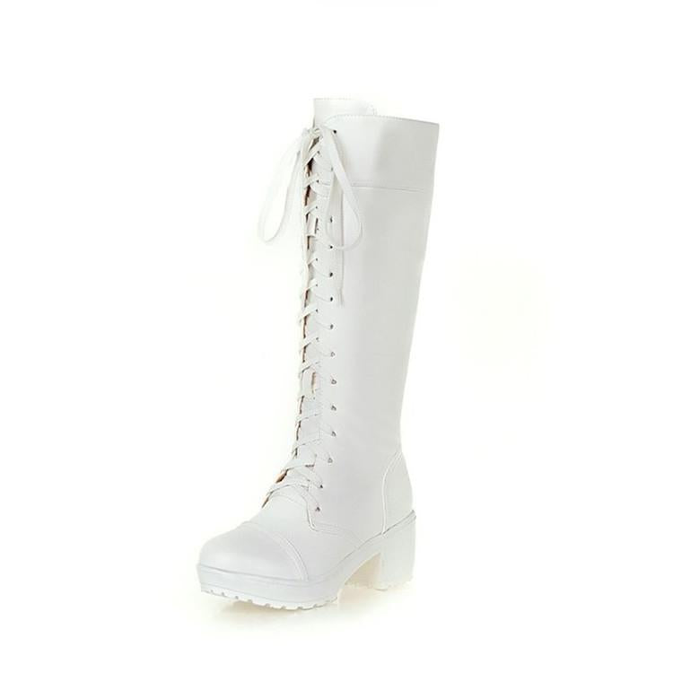 Lolita Princess Boots White Punk Women's Boots Retro Dress Boots 2025 Autumn and Winter Lace-Up High Boots