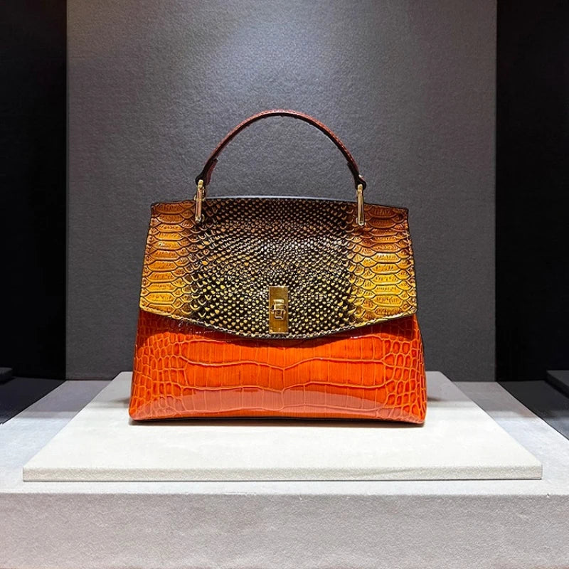 High-quality Cowhide 2025 New Style Fashionable Snake Pattern Handbag Shoulder Crossbody Bags for Women Sac À Main Femme