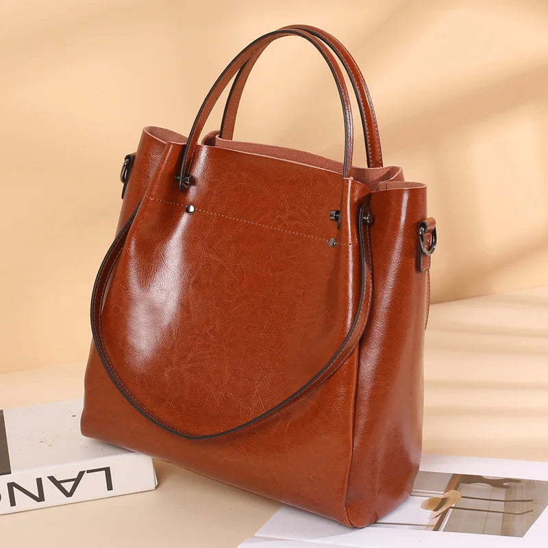 New leather women's bag, large capacity TOTE, fashionable and versatile, single shoulder crossbody handbag, large bag