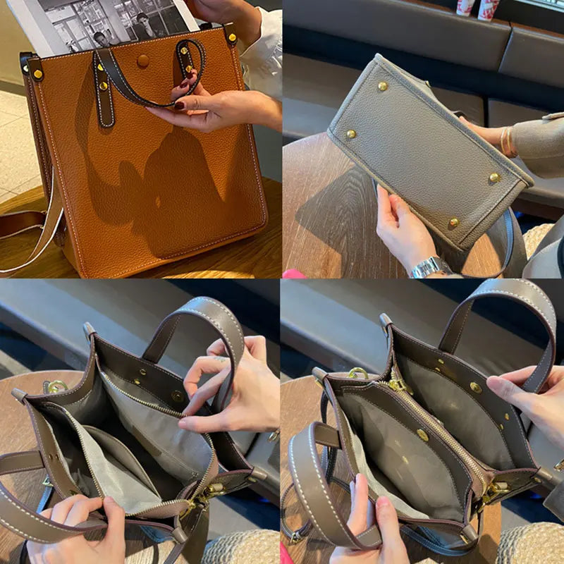 Genuine Leather Women's Bag 2024 New Large Capacity Women Shoulder Bags High Quality Cowhide Rectangle Female Handbags 9020
