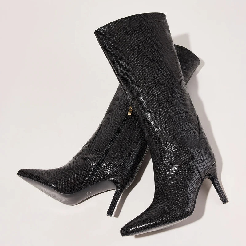 Eilyken Street Sexy Serpentine Thin Heels Knee High Boots Women