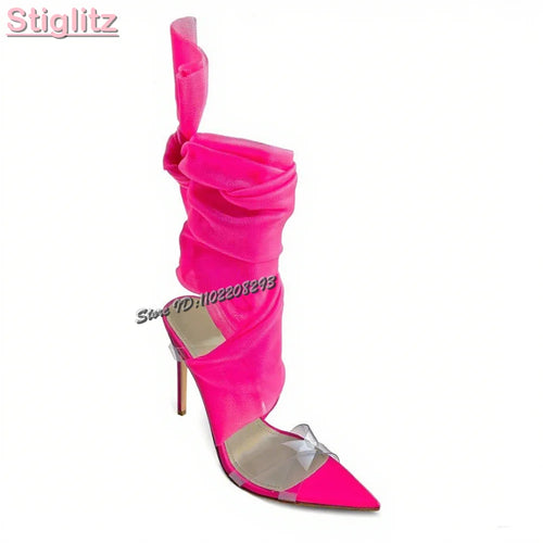 Sexy Riband Cross-tied Sandals Blue Open Toe Buckle Strap Stiletto