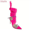 Sexy Riband Cross-tied Sandals Blue Open Toe Buckle Strap Stiletto