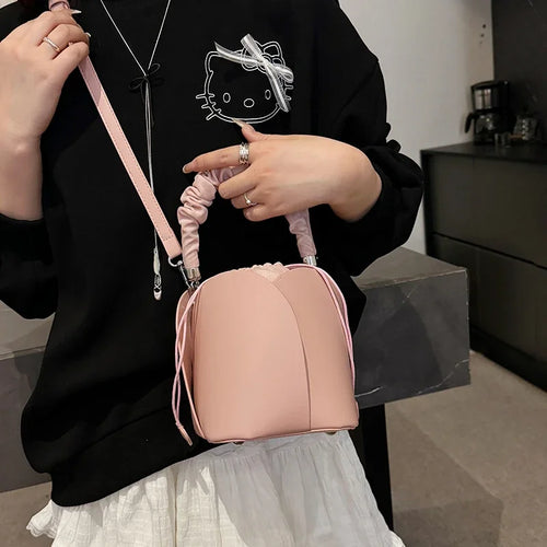 Black Handbag Women Fashion Wrist Bag Designer Mini Bucket Crossbody Bag Female Drawstring Handbag Pu Leather Lady Bag