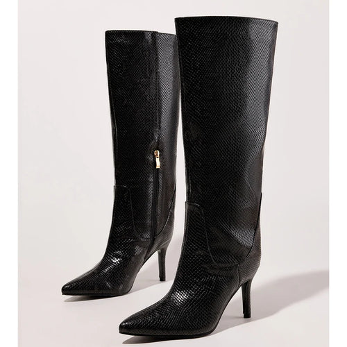 Eilyken Street Sexy Serpentine Thin Heels Knee High Boots Women