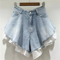 Shorts Denim Washed Women Jean Ripped Jeans Solid High Waist Spliced