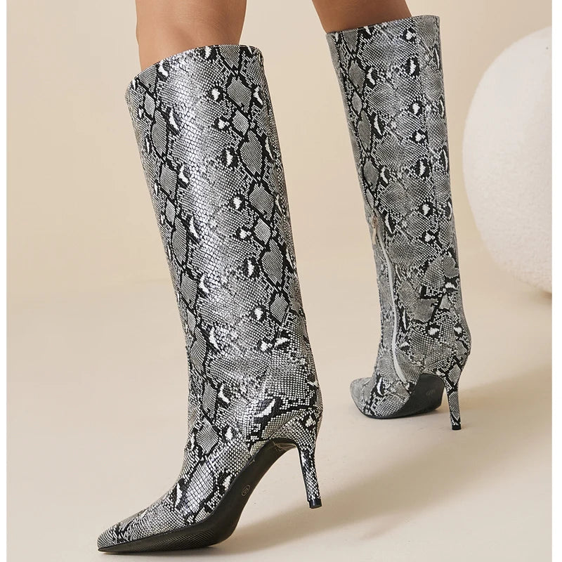 Eilyken Street Sexy Serpentine Thin Heels Knee High Boots Women