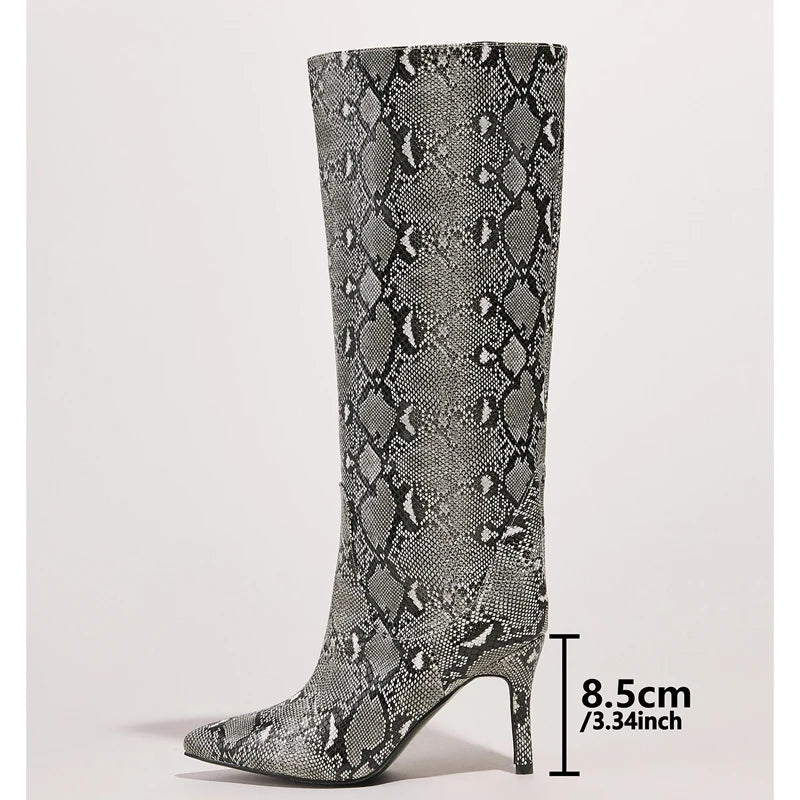 Eilyken Street Sexy Serpentine Thin Heels Knee High Boots Women