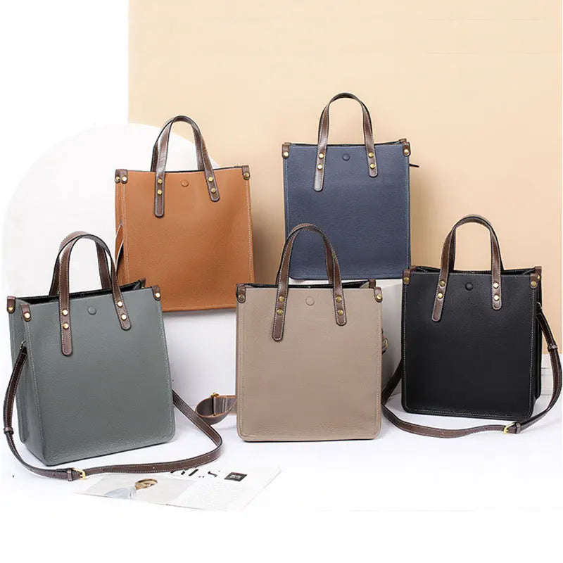 Genuine Leather Women's Bag 2024 New Large Capacity Women Shoulder Bags High Quality Cowhide Rectangle Female Handbags 9020