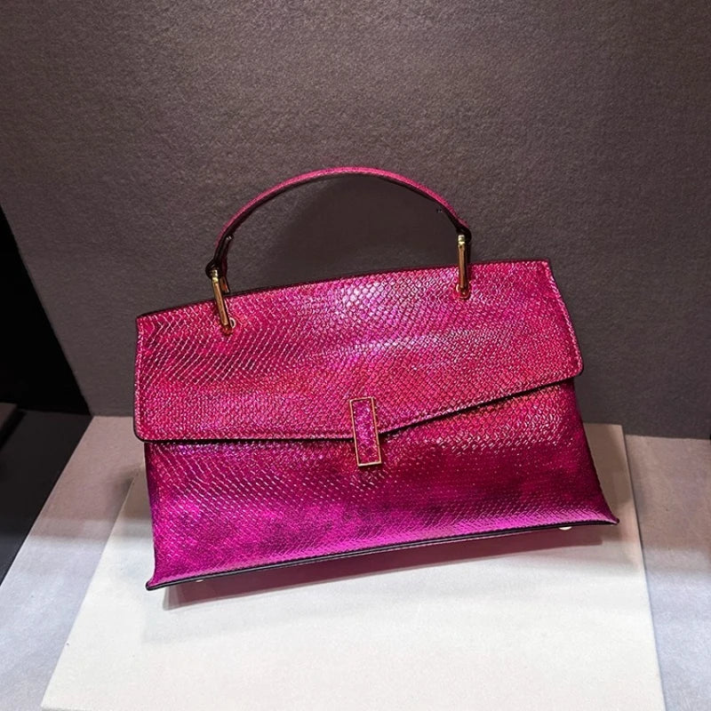Real Leather Bright Face Snake Stitching Design Handbag Shoulder Bags for Women Sac À Main Femme