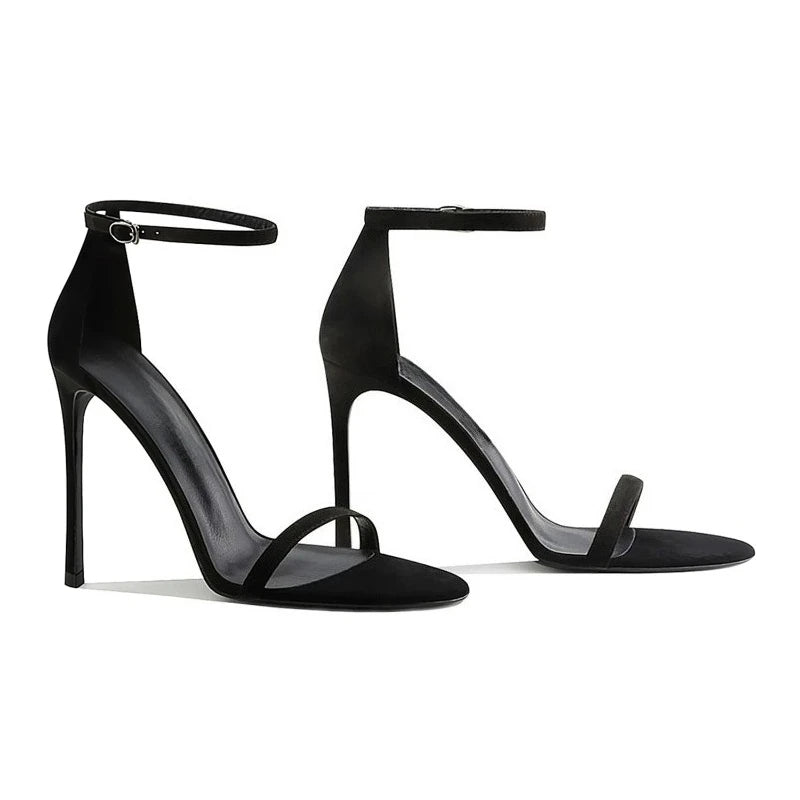 Yuejinlong Sexy Black Ankle Strap High Heels Open Toe Stiletto Sandals