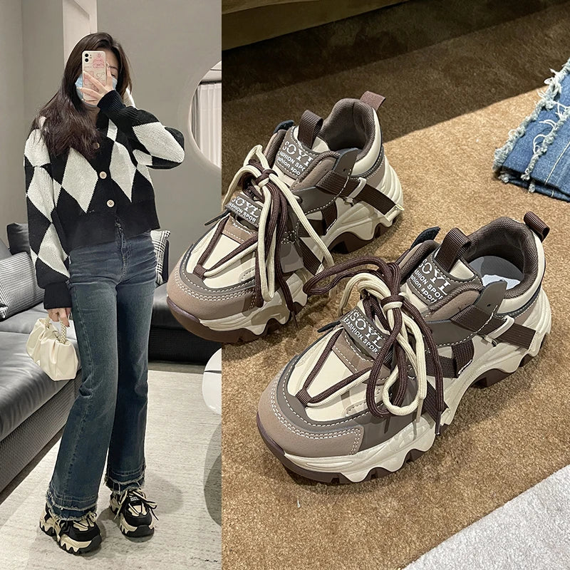 Women's Chunky Platform Vulcanize Shoes Autumn New Fashion Casual Running Shoe for Woman Sneakers Lace-up Sports Casual Shoes