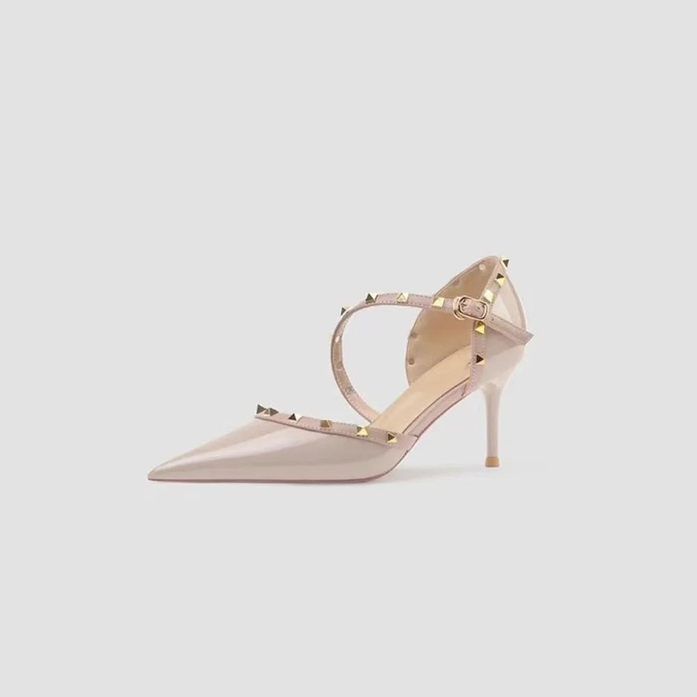 Fashion Pointed Thin Toe Heel Sandals Personality Rivet Female Shoes