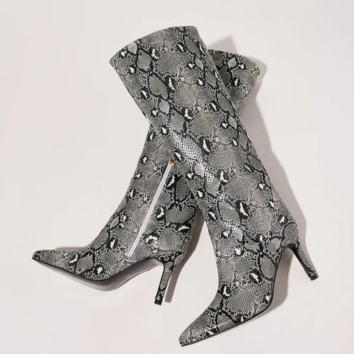 Eilyken Street Sexy Serpentine Thin Heels Knee High Boots Women