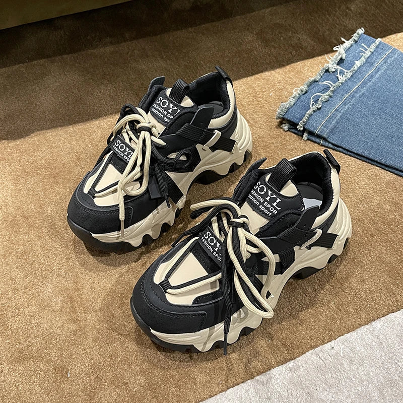 Women's Chunky Platform Vulcanize Shoes Autumn New Fashion Casual Running Shoe for Woman Sneakers Lace-up Sports Casual Shoes