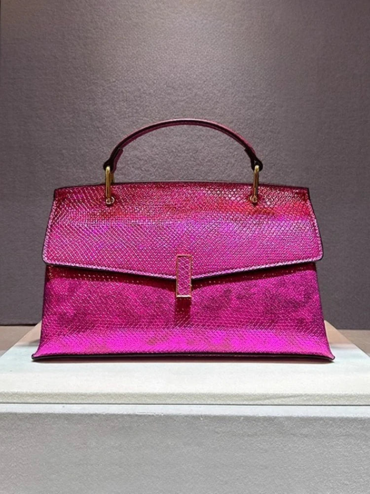Real Leather Bright Face Snake Stitching Design Handbag Shoulder Bags for Women Sac À Main Femme