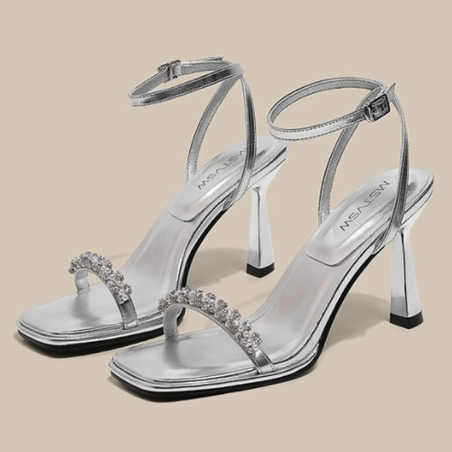 Elegant String Bead Ankle Strap High Heeled Sandals Women Luxury