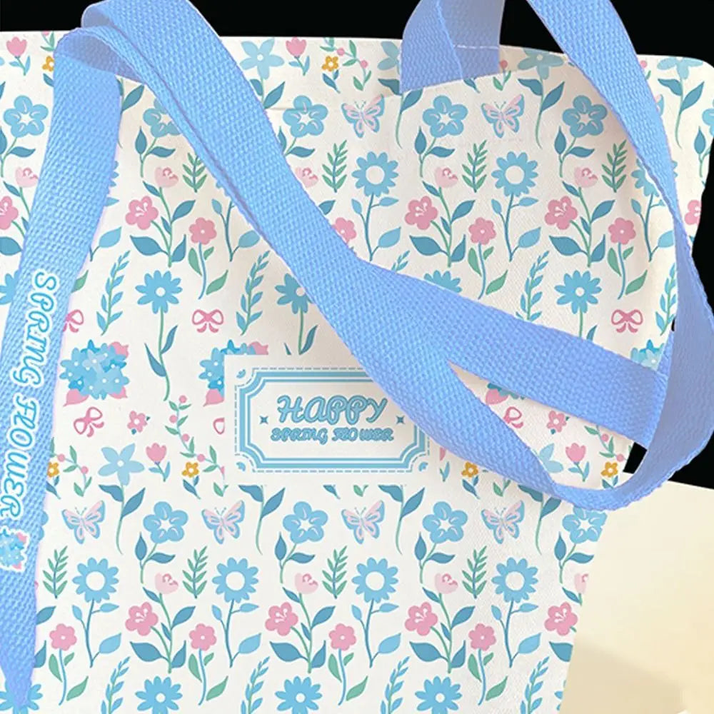 Portable Floral Canvas Tote Bag Large Capacity Reusable Commute Handbag Lightweight Shopping Bag For Work