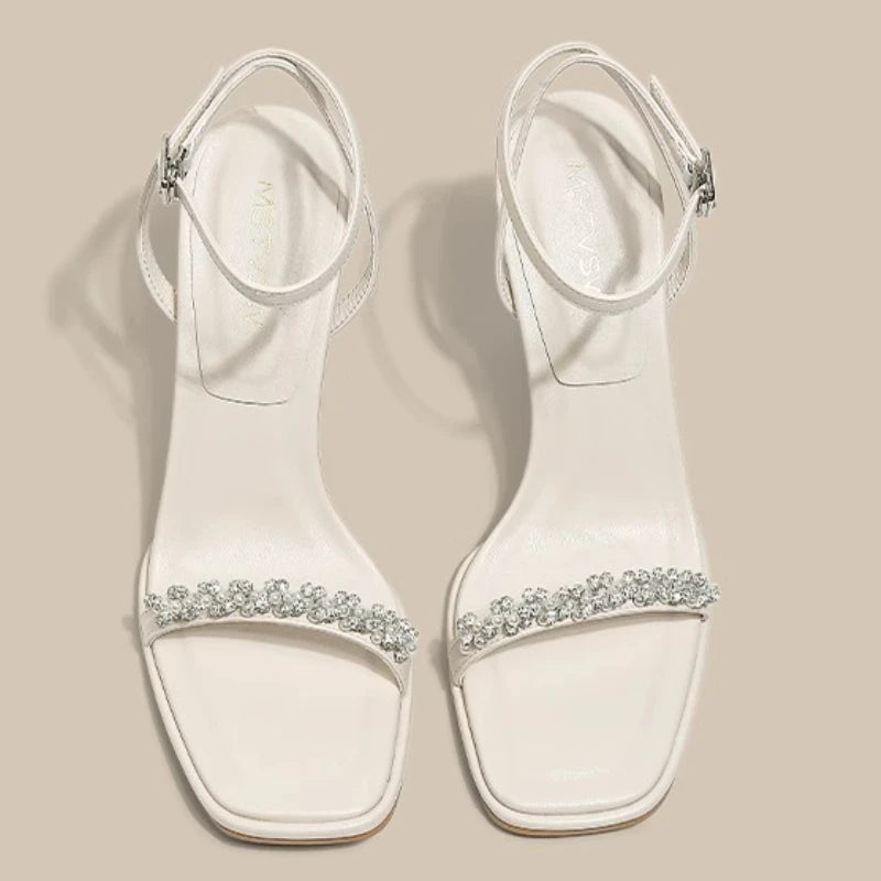 Elegant String Bead Ankle Strap High Heeled Sandals Women Luxury
