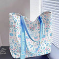 Portable Floral Canvas Tote Bag Large Capacity Reusable Commute Handbag Lightweight Shopping Bag For Work