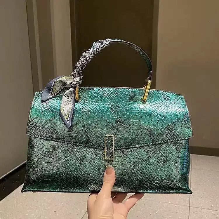 Real Leather Bright Face Snake Stitching Design Handbag Shoulder Bags for Women Sac À Main Femme