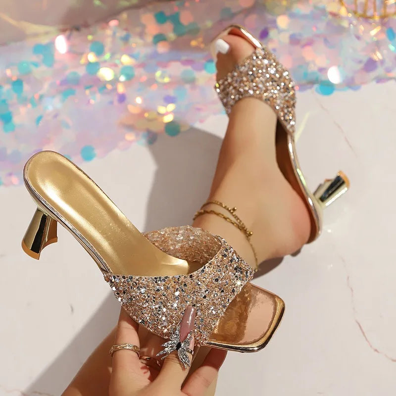 Luxury Sequin Super High Heel Women Slippers Summer 2026 New Fashion