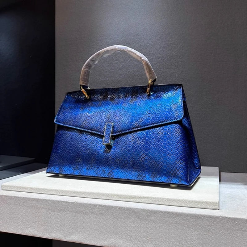 Real Leather Bright Face Snake Stitching Design Handbag Shoulder Bags for Women Sac À Main Femme