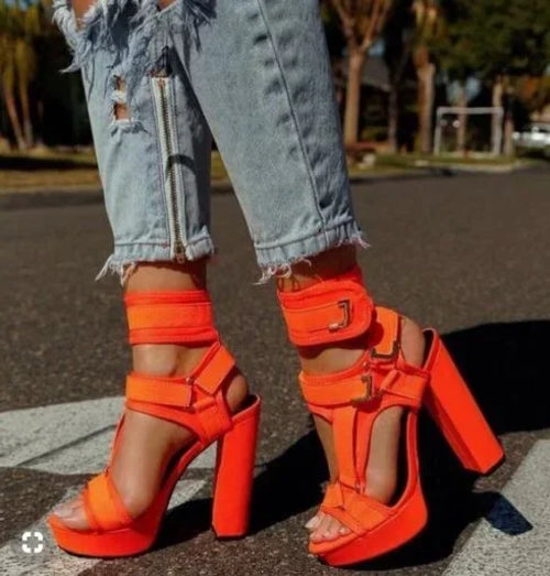 New Arrivals Red Black Stretch Fabric Women Sandals High Platform