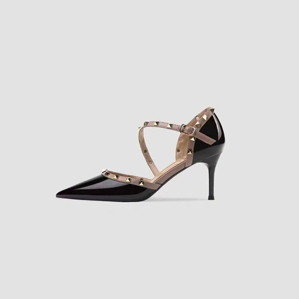Fashion Pointed Thin Toe Heel Sandals Personality Rivet Female Shoes