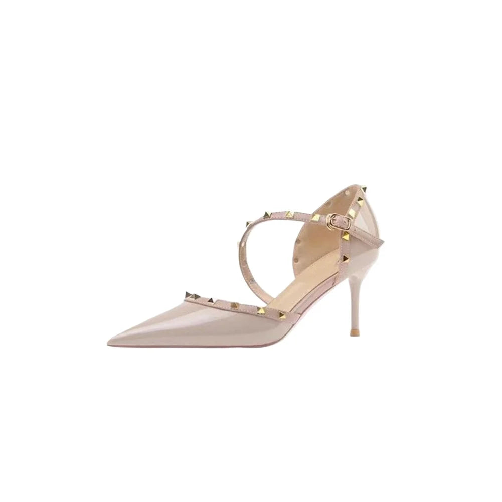 Fashion Pointed Thin Toe Heel Sandals Personality Rivet Female Shoes