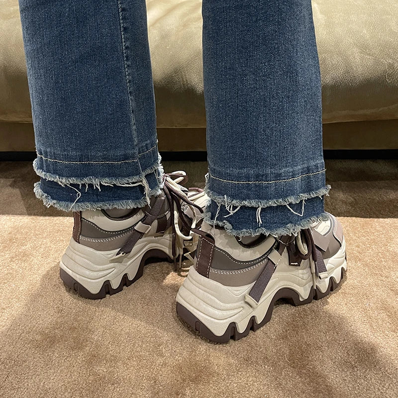 Women's Chunky Platform Vulcanize Shoes Autumn New Fashion Casual Running Shoe for Woman Sneakers Lace-up Sports Casual Shoes