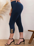 Elegant plus Size Capri Pants Chic Metal Chain Detail High-Elasticity