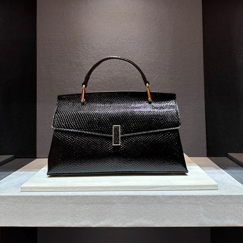 Real Leather Bright Face Snake Stitching Design Handbag Shoulder Bags for Women Sac À Main Femme