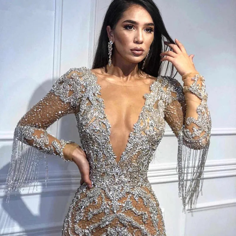Women's Clothing, Deep V Hollow Long Sleeves Gold Sprinkling Dress Dress Dress