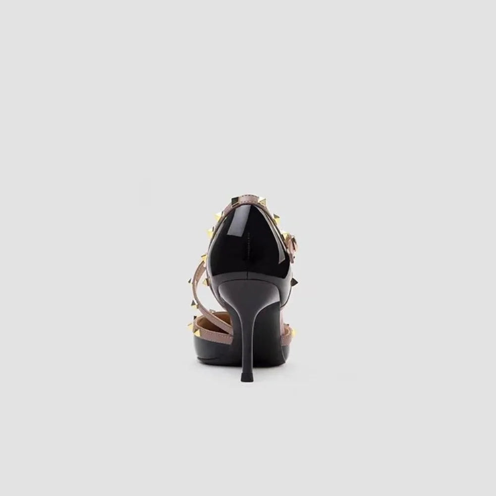 Fashion Pointed Thin Toe Heel Sandals Personality Rivet Female Shoes
