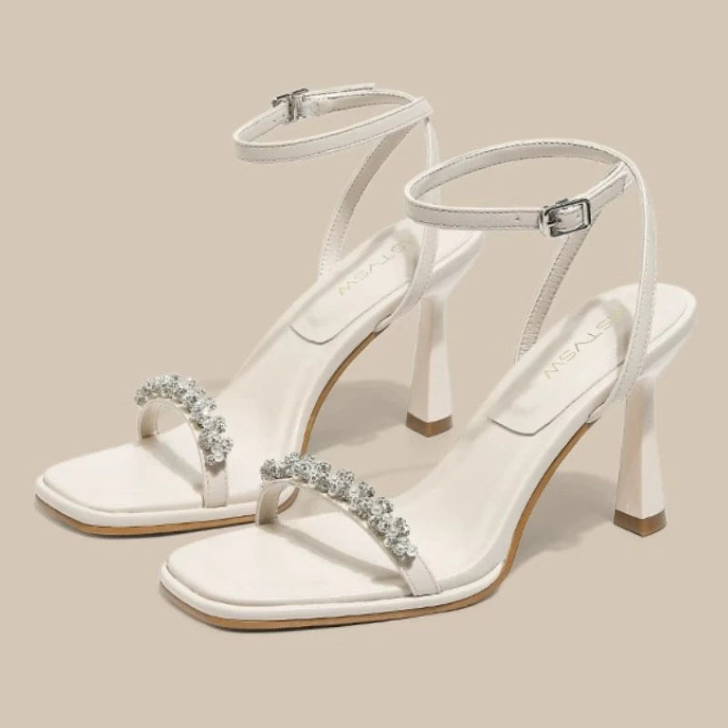 Elegant String Bead Ankle Strap High Heeled Sandals Women Luxury