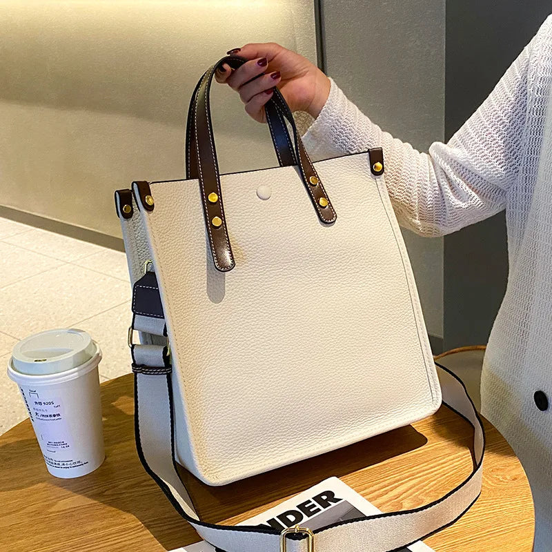 Genuine Leather Women's Bag 2024 New Large Capacity Women Shoulder Bags High Quality Cowhide Rectangle Female Handbags 9020